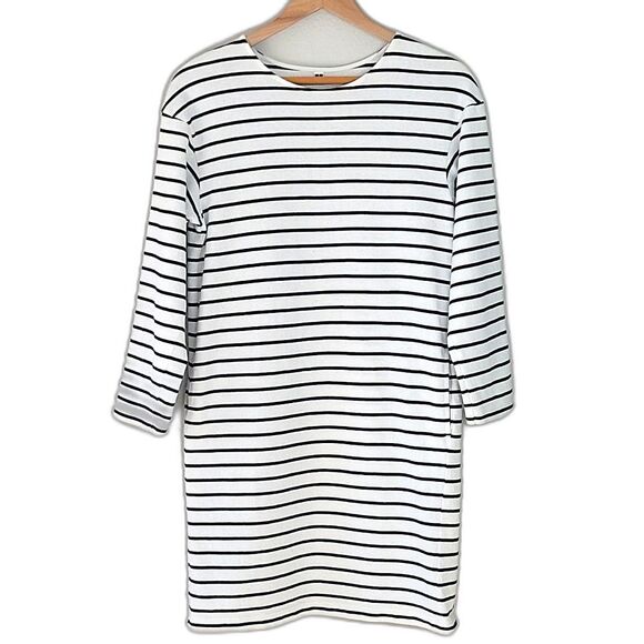Uniqlo Black White Horizontal Striped Long Sleeve Mini Dress size S Casual - Picture 1 of 12